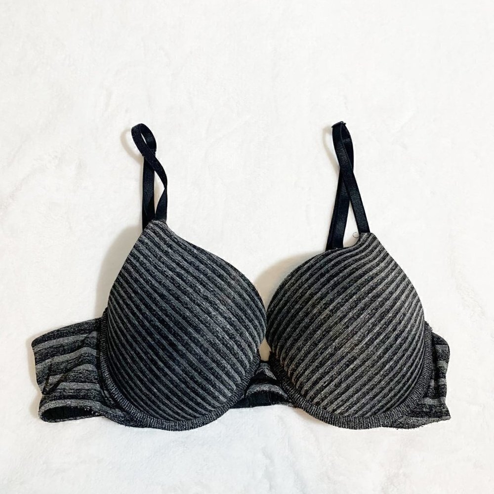 Victoria's Secret Perfect Shape Bra Women 36B Grey Black Striped Underwire‎